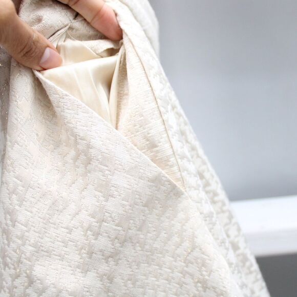 Erin Fetherston Nellie Houndstooth A-Line Cream Metallic Midi Skirt Size 12 - Picture 4 of 7